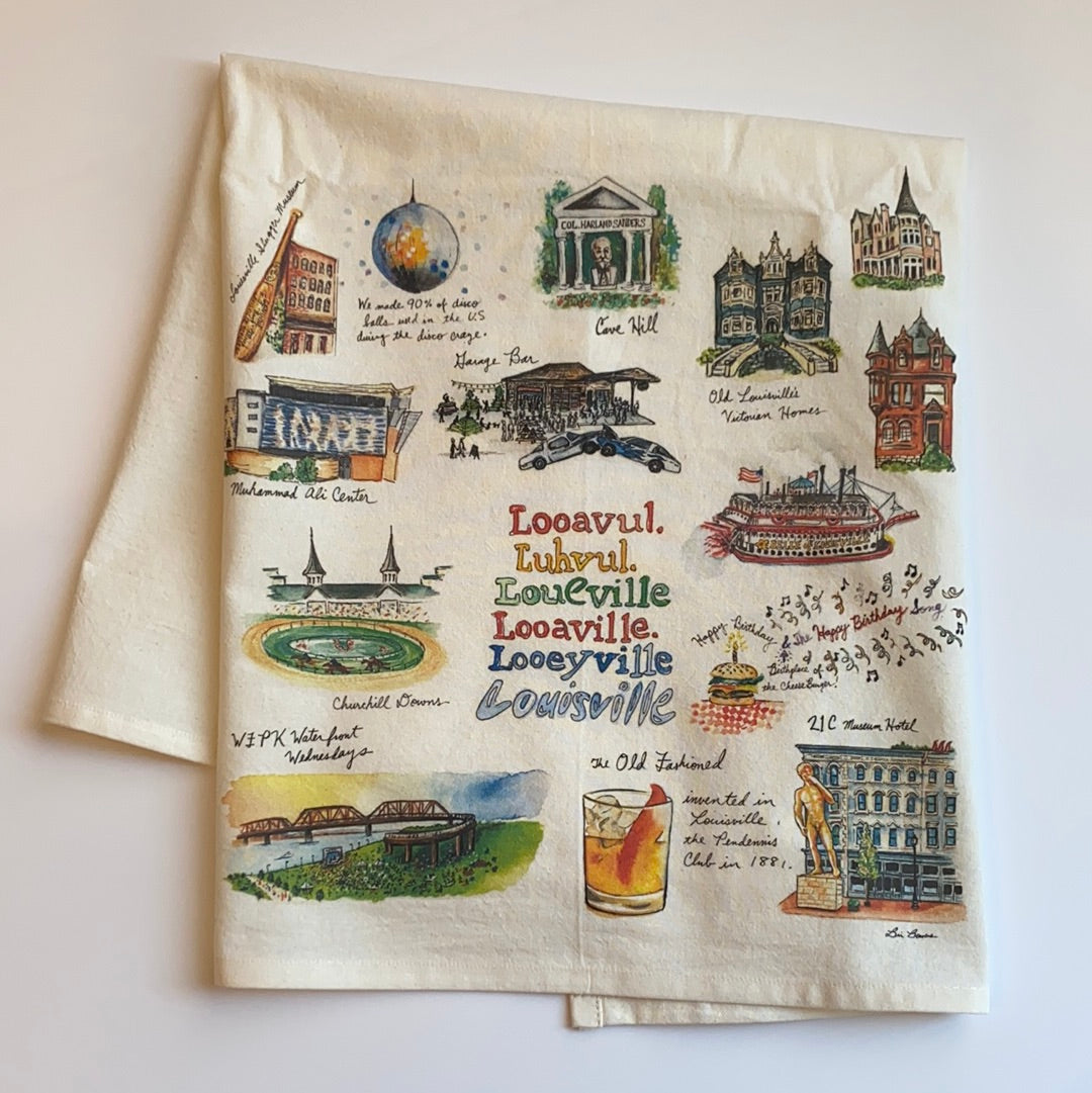 Louisville Themed Watercolor Tea Towel
